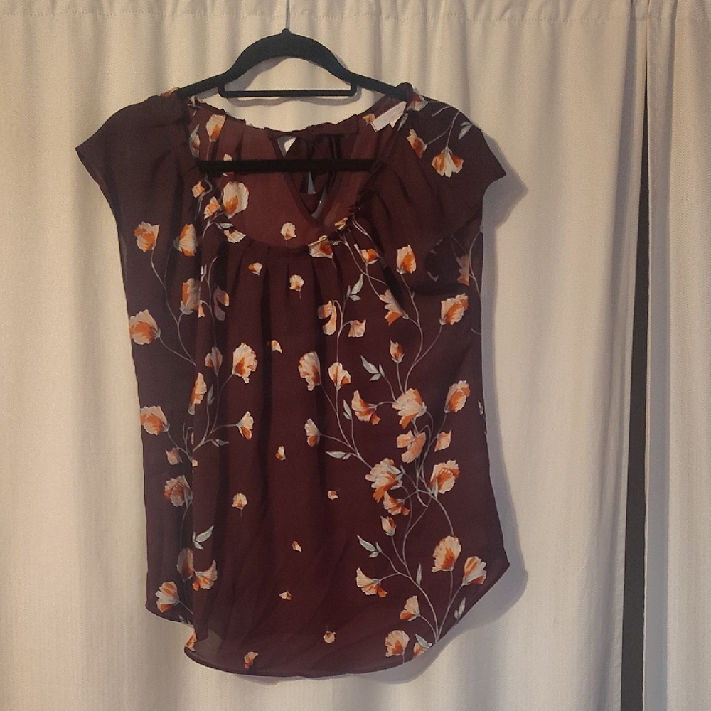LC Lauren Conrad Maroon Floral Blouse